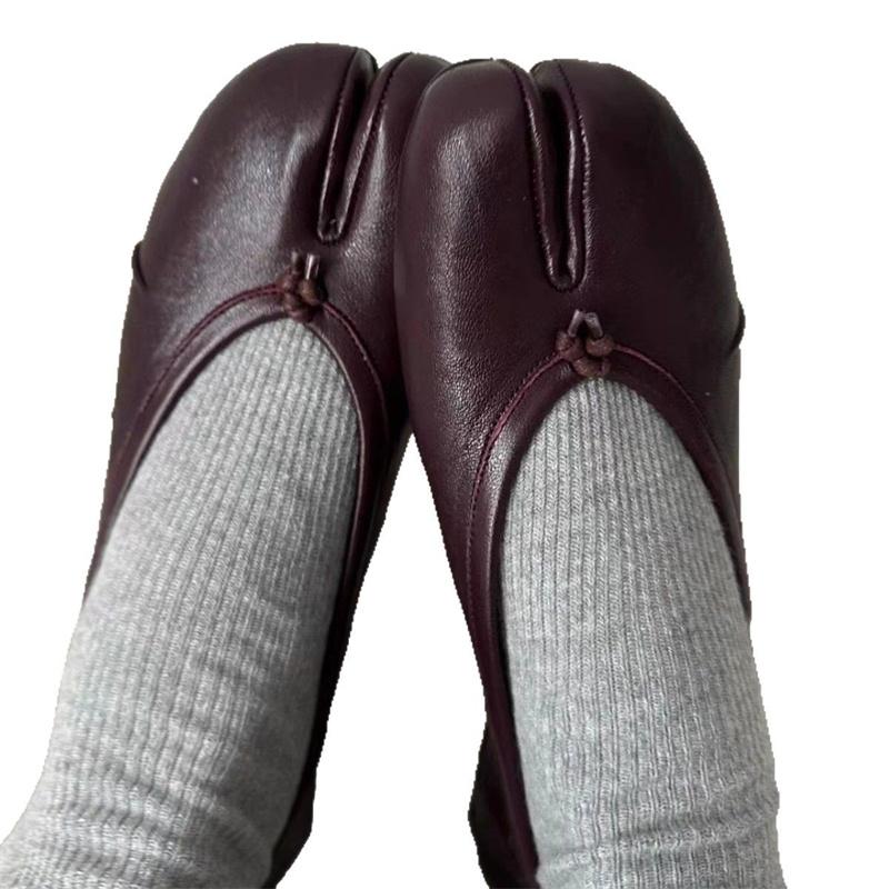 Soleist Split Toe Women Ballet Flats Shoes Soft Leather Comfortable Walking Shoes Retro Slip-on Loafers Ladies Casual Luxury Shoes