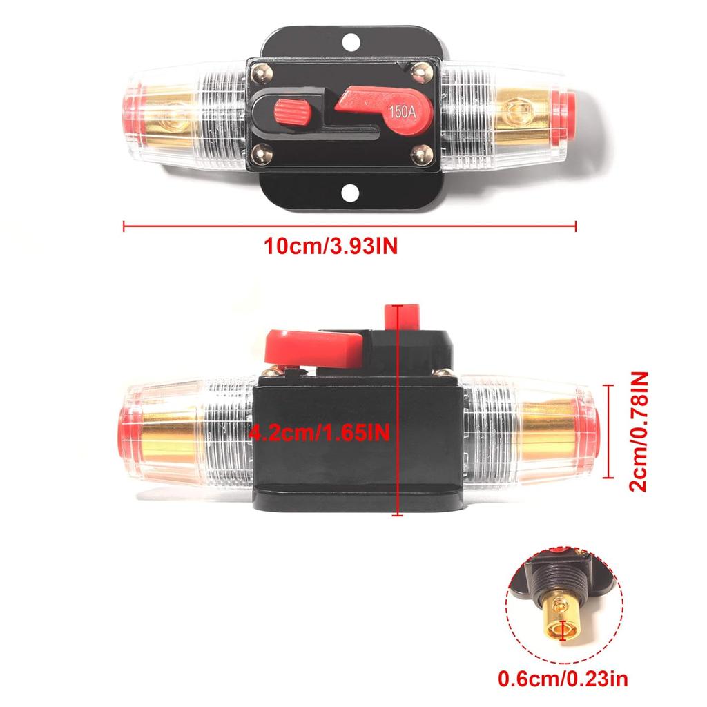 Car Audio Inline 150A Amps Circuit Breaker, 12-24V DC Overload Protection Fuse with Manual Reset, for Car Audio Marine Boat Stereo Switch Inverter