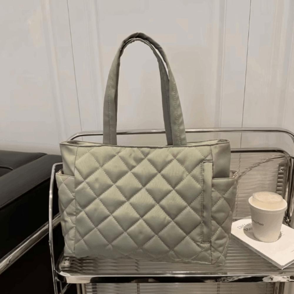 Large Capacity Rhombus Quilted Shoulder Bag Lightweight Tote Bag Minimalist Handbag Casual Wear