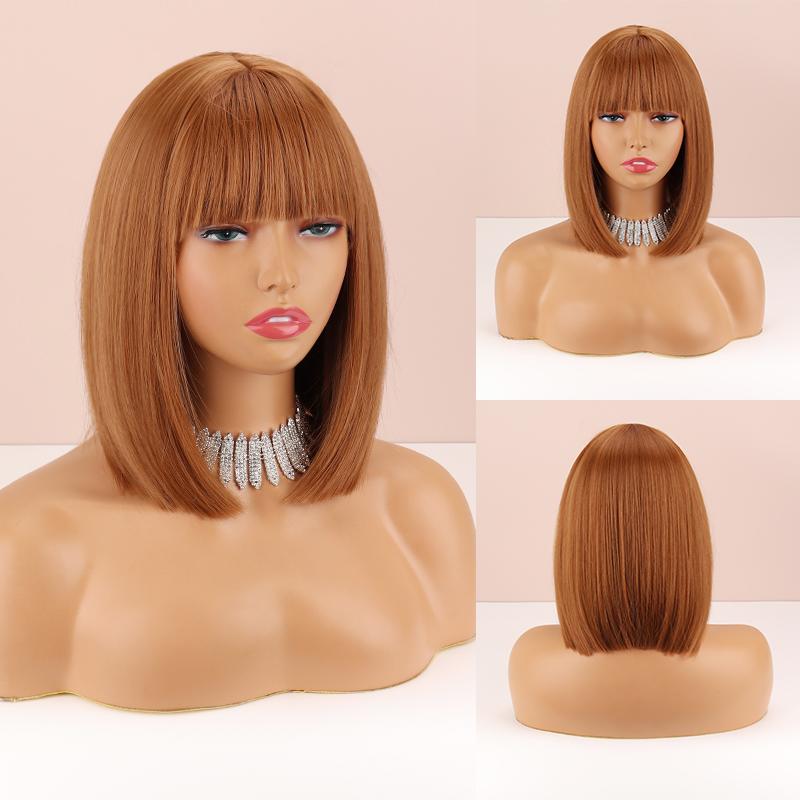 MERISIHAIR Ombre Grey Color Women Fashion Shoulder Length Natural Straight Bob Wig with Bangs Daily Wear Cosplay Synthetic Wig