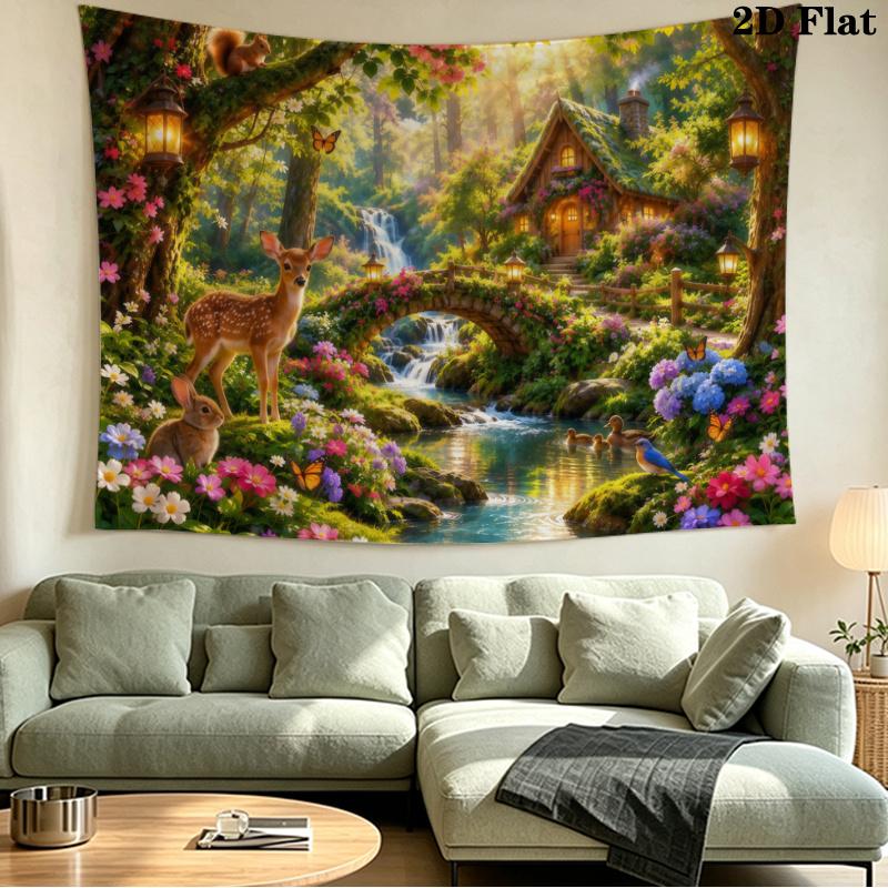 Fairyland Wonderland Wall Tapestry Aesthetic Wall Hanging Printed Fabric Blanket Decorative Tapestries for Bedroom Living Room Home Decor