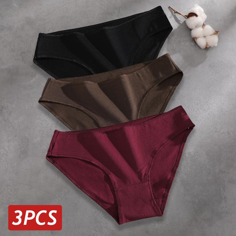 FINETOO 3Pcs/Set Seamless Cotton Fabric Briefs Underwear For Women Sexy Low Waist Breathbale Panties Female Elastic Solid Color Lingerie