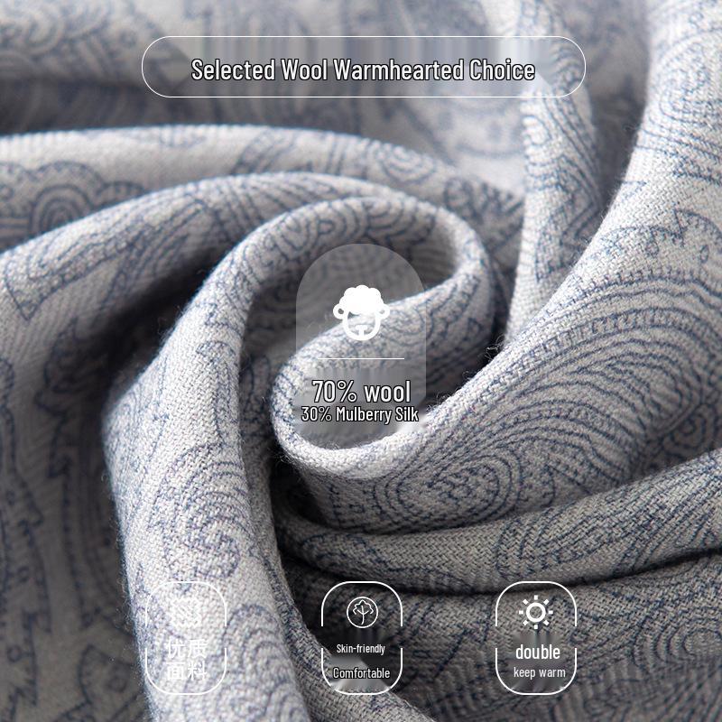 Elegant Silk Wool Double-Sided Shawl - Versatile Autumn & Winter Scarf 