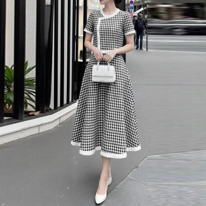 ZANZEA Women Plaid Print Casual Round Neck Short Sleeve Dress