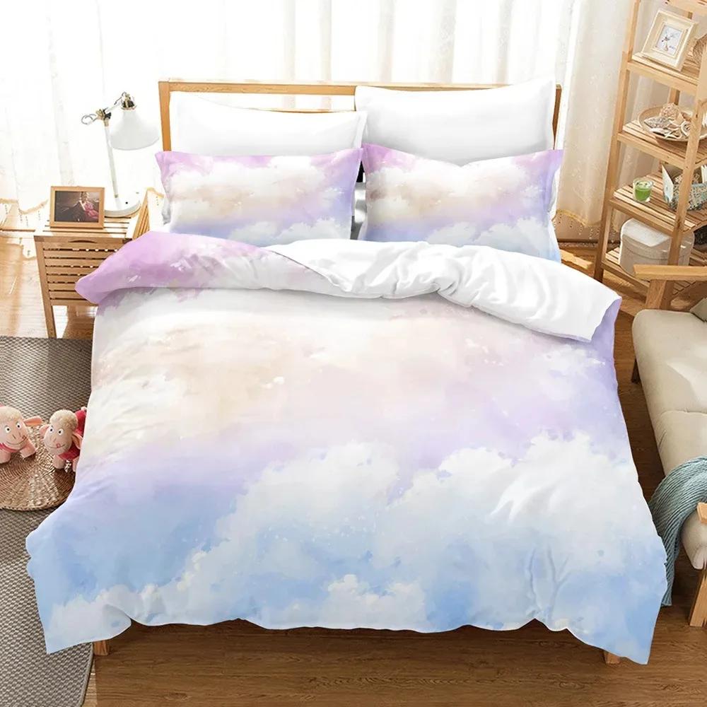 Fantasy Rainbow Cloud Duvet Cover Set Queen King Size Zebra Unicorn Bedding Sets Girly Princess Comforter Cover For Girls