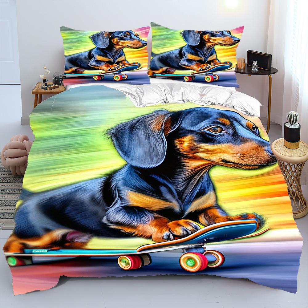 Three-Piece Cute Pet Quilt Cover 3D Digital Printing Bedding Kit