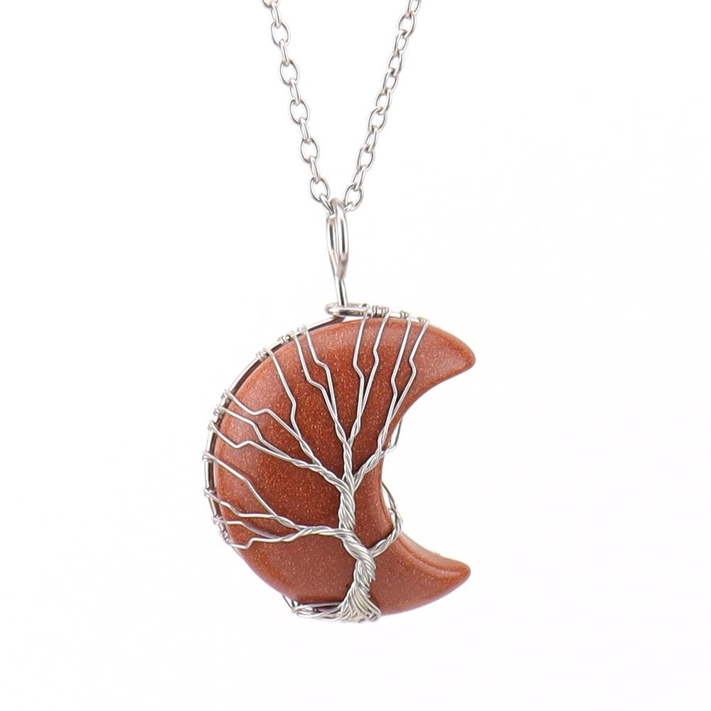 Natural Amethyst Moon Tree Of Life Pendant Necklace Handmade Crystal Fortune Tree Jewelry N512