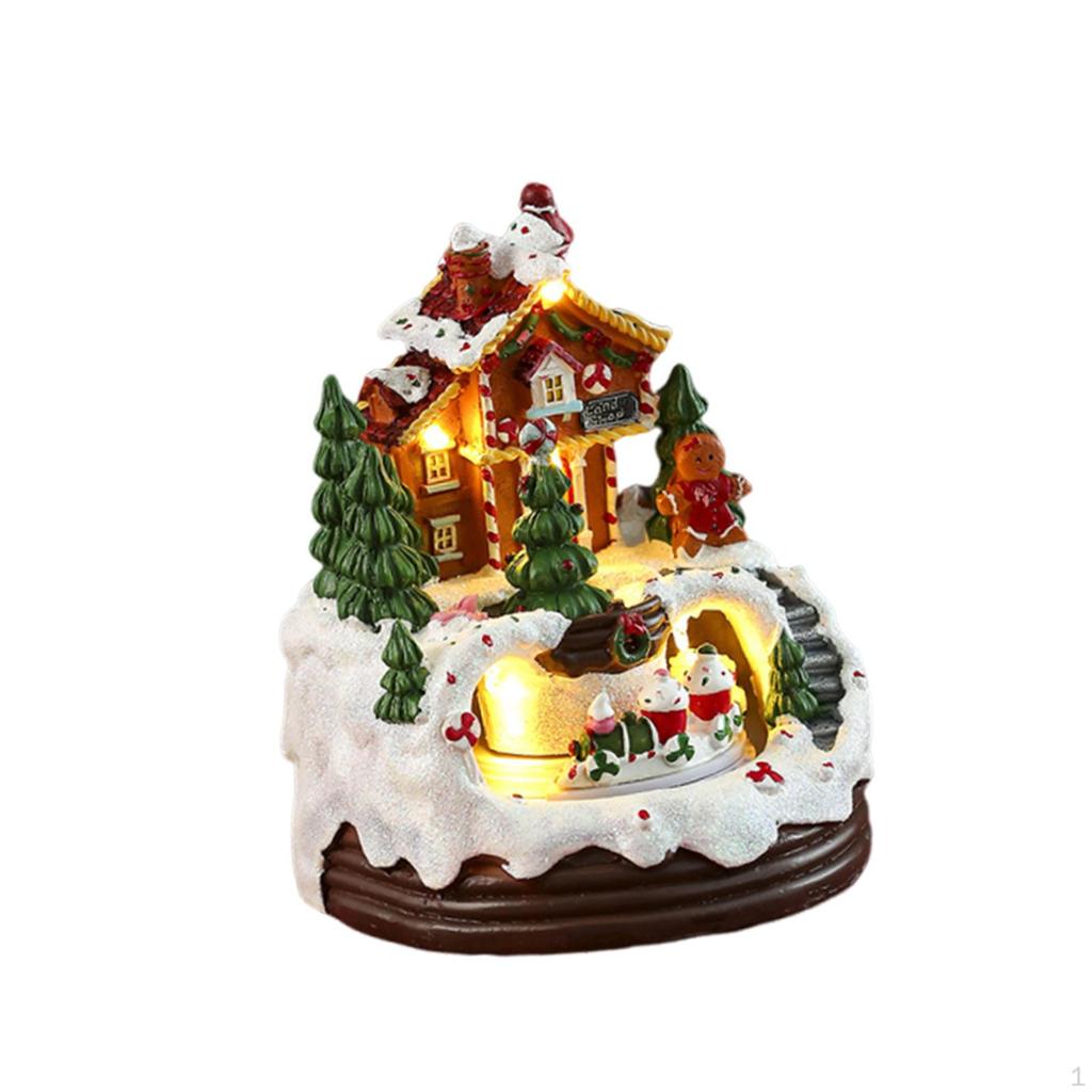 Music Box Light up Christmas Decoration Resin Craft Toy Tabletop Ornament for Holiday Indoor