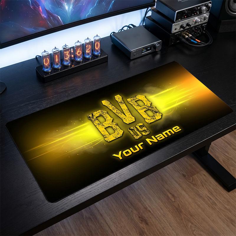 Borussia Dortmund Benutzerdefiniertes Großes Mauspade, Personalisierter Name Textdruck, Fußball Logo Rutschfeste Schreibtischmatte Gaming Geschenk