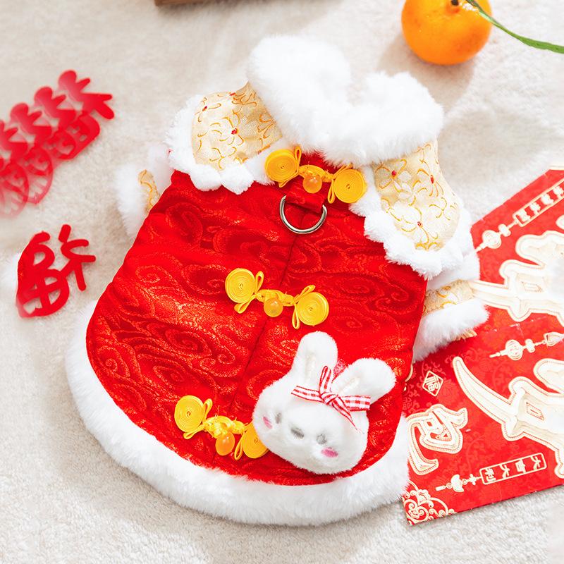 New dog Tang clothing festive Chinese New Year teddy bear two feet warm New Year two feet cat cotton coat pet clothing