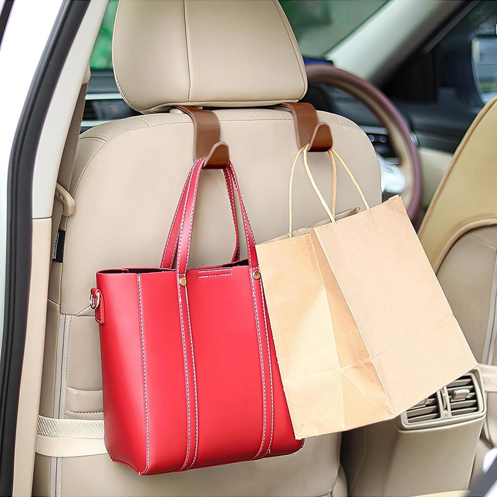 Car Seat Headrest Hook, 4 Pack Auto Seat Hanger Storage Organizer for Purse Handbag Coats Grocery Bags, Automotive Interior Accessories, Universal