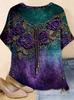 Plus Size Women's Gradient Rose Print V-Neck Casual Top
