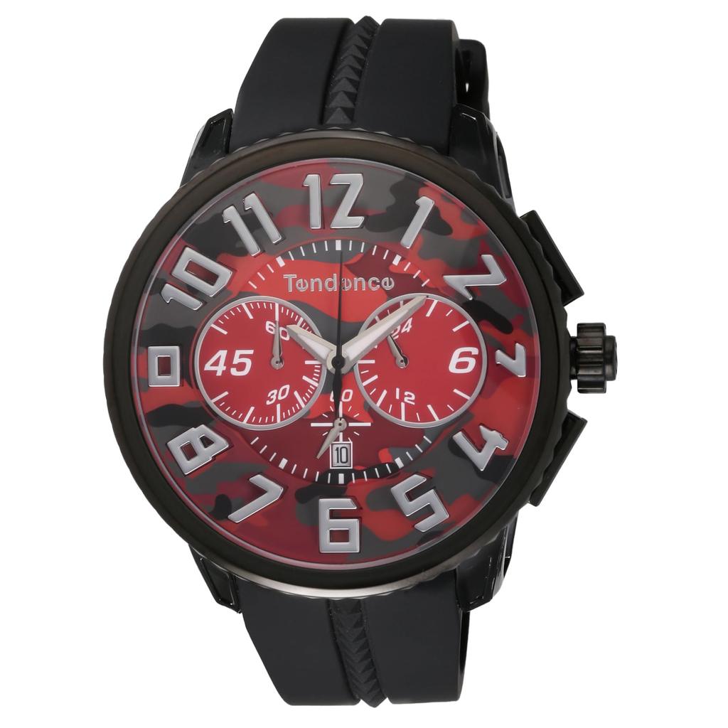 Tendence Gulliver Round Camo Men's Watch TY046024-BK Red Dial, Quartz, 5 ATM Water Resistant, Mineral Glass, Stainless Steel/Resin