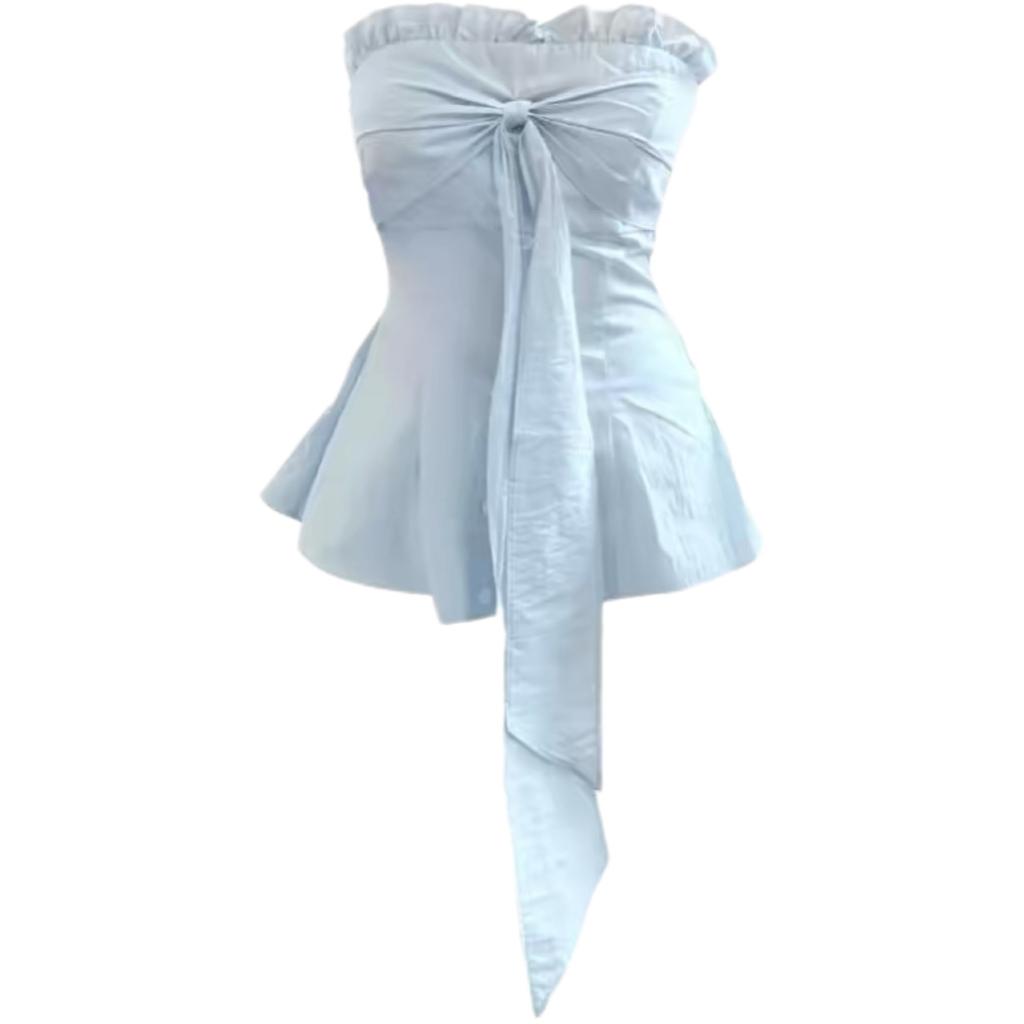 Gentle and Sweet Wind Bow Strap Design Tube Top Summer Waist Thin Fresh Age-reducing Versatile Top