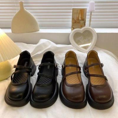 Fashion Versatile Brown Round Head Women's Autumn Vintage Platform Mary Jane Small Leather Shoes