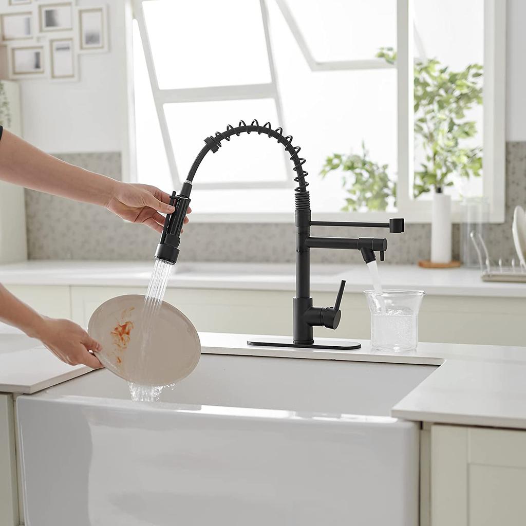 Cooltens Kitchen Single Lever Shower Mixer Extendable Rotating Foaming Hot and Cold 2 Spray Modes Faucet, Black, Tap, Hose, 360° Pull-Down Spray,