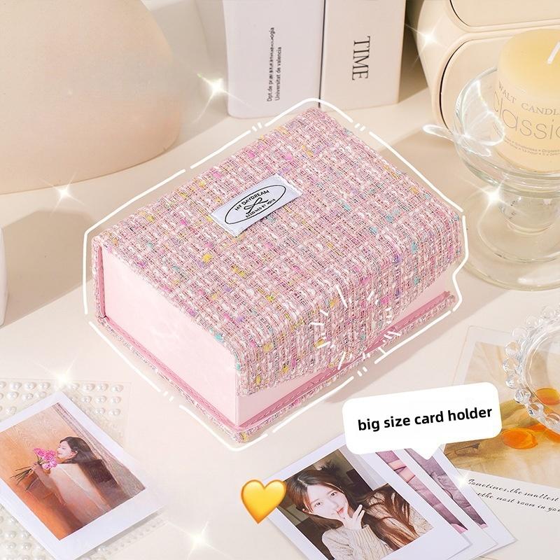 PU Desktop Card Holder with Magnetic Closure Cute Cartoon Dustproof Storage Box for Girls Students and Celebrity Po Collector