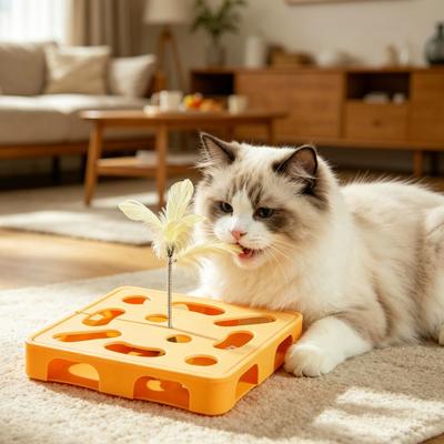 Interaktives Puzzle-Spielzeug für Katzen Puzzle-Box mit Rasselkugeln Federstab Katzen-Beschäftigungsspielzeug für Wohnungskatzen Mentale Stimulation Und Bewegung