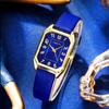 Luxus Fashion Square Damenuhren Marke Damen Quarz Armbanduhr Klassisch Schlicht Femme Blau Lederband Relogio Feminino