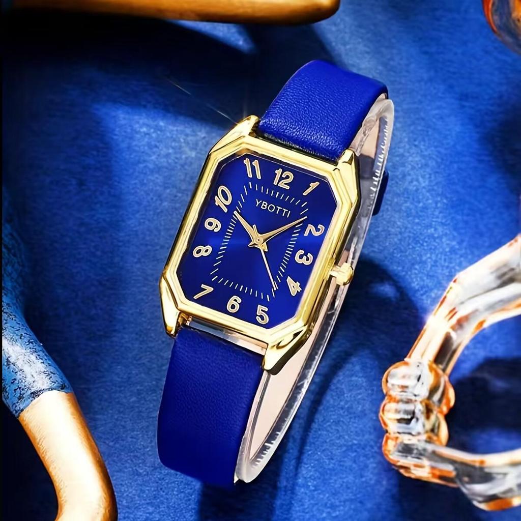 Luxus Fashion Square Damenuhren Marke Damen Quarz Armbanduhr Klassisch Schlicht Femme Blau Lederband Relogio Feminino