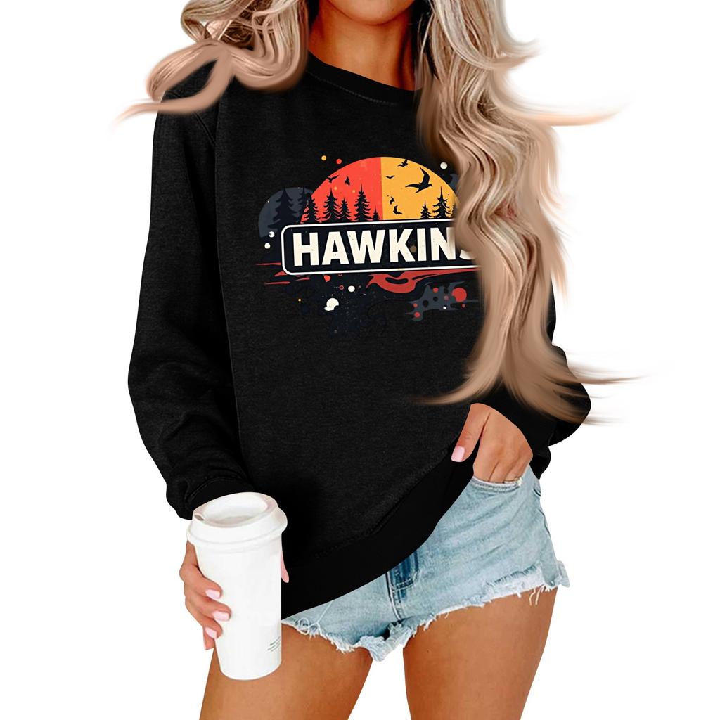 Women's And Men's Unisex Fashion Casual Long-sleeved Loose Printed Round Neck Pullover Hoodie Sweatshirt
