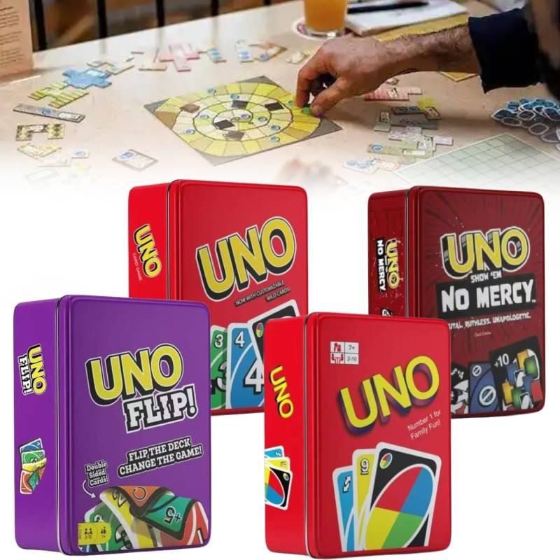 No Flip Uno Mercy Card Board Game Toy Family Party Prop Kids Gifts Iron Box