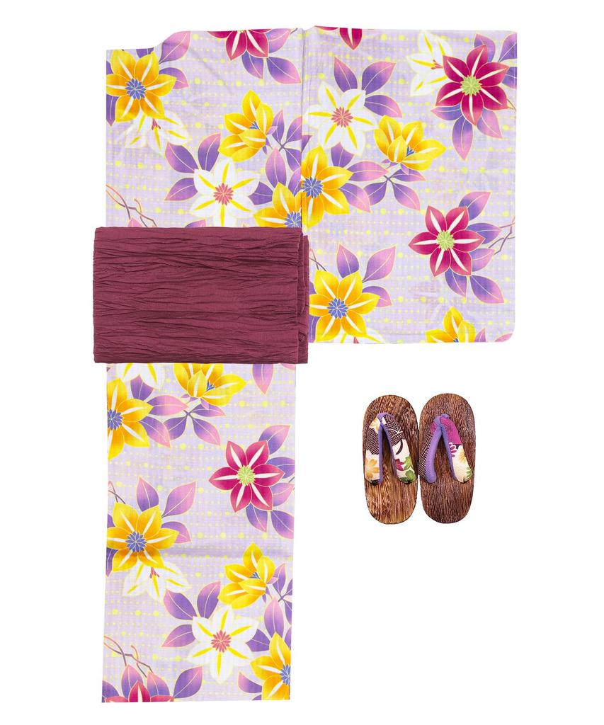 Zestaw Yukata Junior Retro Splot Zmiany 3-częściowy Zestaw Heiko C Dziewczęcy Słodki [KYOETSU] (Yukata, Obi, Geta) (140cm, 5. Niewola)