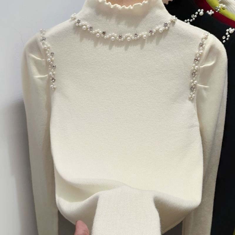 Sweater for Women Autumn Winter Thickened Warm Knitted Stretchy Long Sleeve High-neck Tops