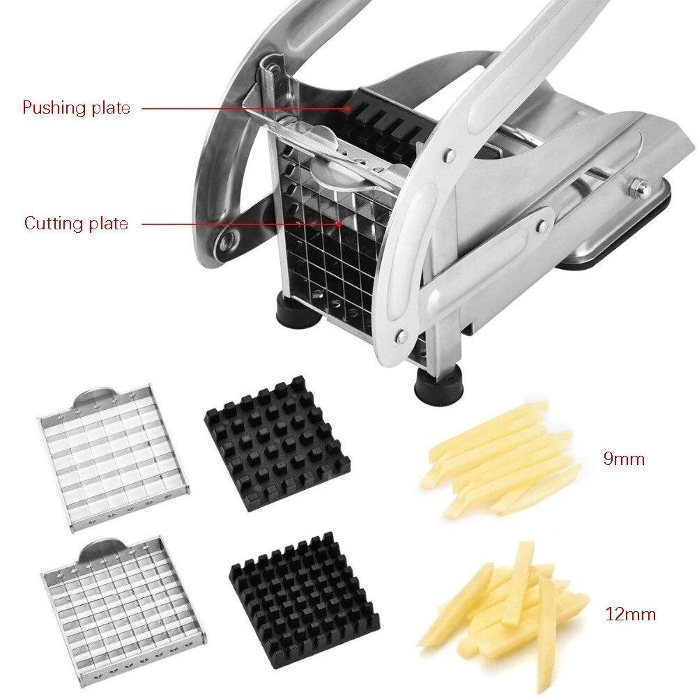 Edelstahl-Pommes-Frites-Schneider, Kartoffelschneider, Pommes-Schneider, Kartoffelchips, Fleischhacker, Schneider, Hackschnitzel-Chips-Maschine, 2 Klingen