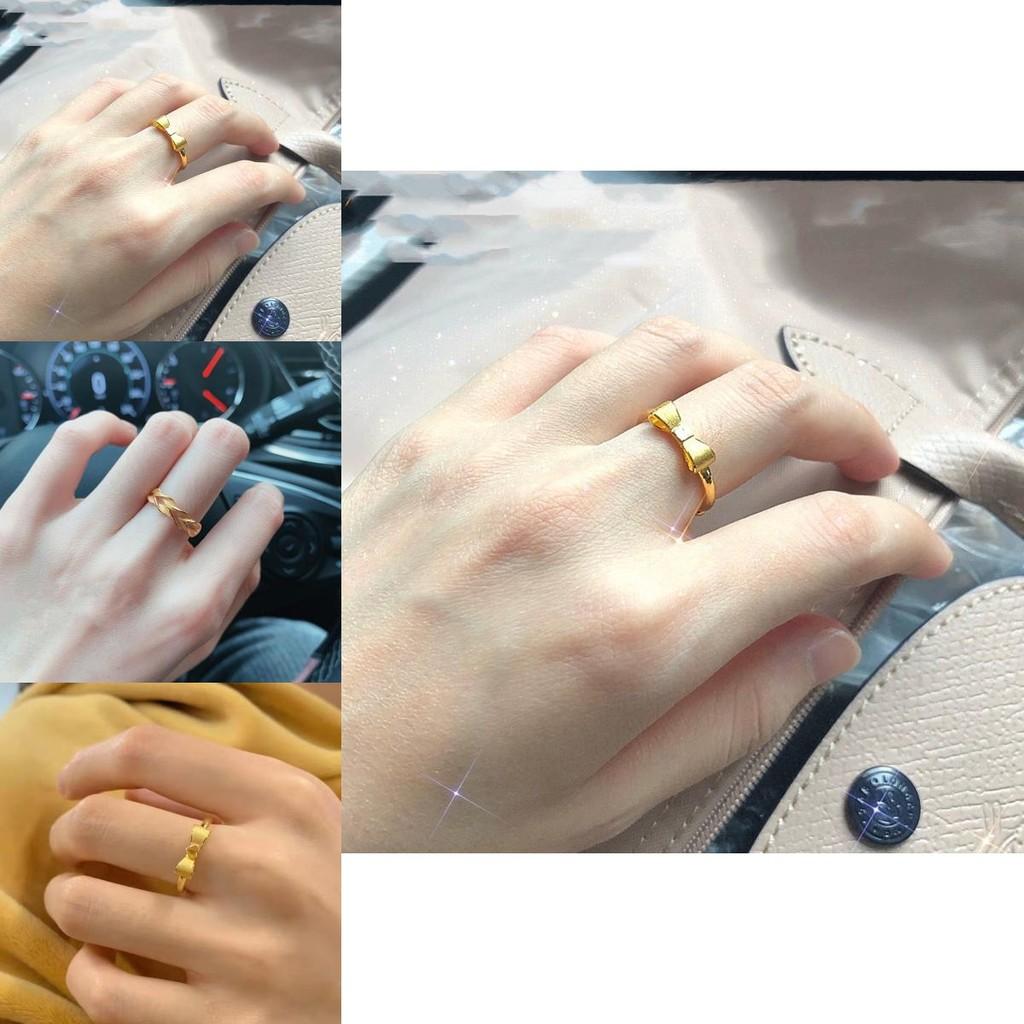 Delicate Brass Gold Coated Bowknot Ring Beautiful Twisted Design Adjustable For Ladies