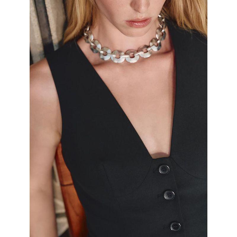 Za2024 Autumn New Women's Clothing Minimalist Ring-Shaped Stitching V Neck Sleeveless Vest Vest 1608329