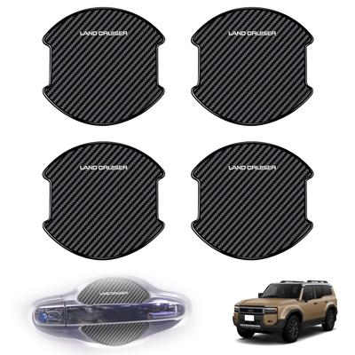 SUVVNE Door Handle Protectors for Land Cruiser Set of Carbon Exterior Embossed Includes Japanese Instructions 250, 4, Fiber-Look Anti-Scratch Guards,