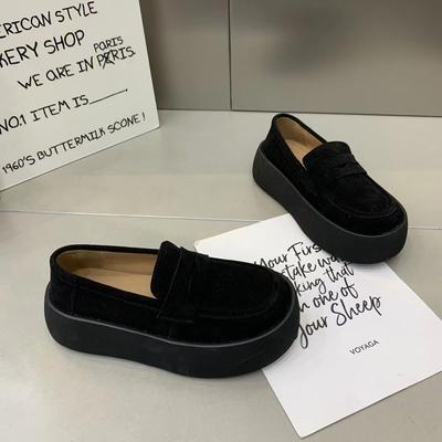 2025 Spring and Autumn New Retro Brown Suede Women's Platform Non-slip One-pedal Casual Loafers Heightening Single Shoes
