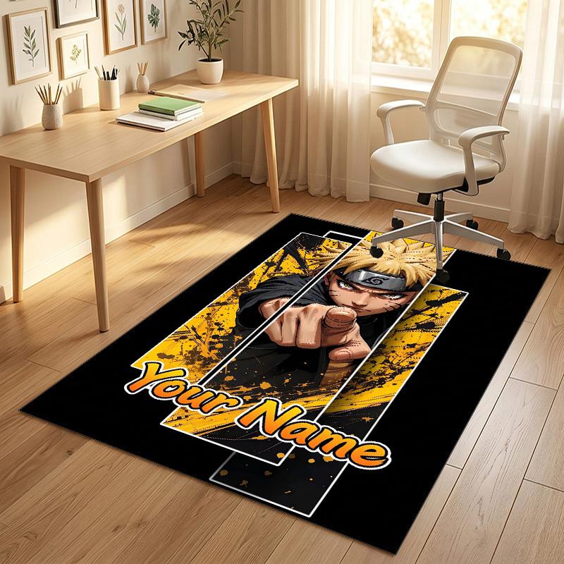 Personalized Crystal Velvet Carpet,Naruto Custom Printed Name, Plush Area Rug For Home Indoor Decor