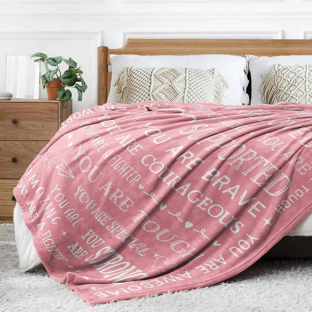 Pink Inspirational Quote Flannel Throw Blanket You Are Loved Strong Brave Encouragement Positive Gift Blanket