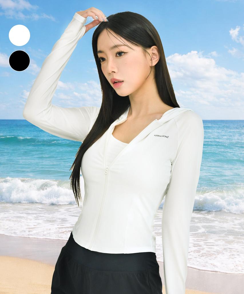 Helingbon Women'S Hooded Zip-Up Fingerhole Crop Rash Guard (2 Colors) / Rj391W
