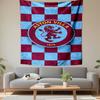Aston Villa Football Club Oval Crest Wall Tapestry Lion Emblem Claret Light Blue Checkered Decor for Fan Bedroom Man Cave Gift