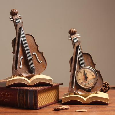 Vintage houslové ozdoby Hudební nástroj socha Kreativní hodiny HOUSLE Dekorativní figurky Domácí dekorace Doplňky