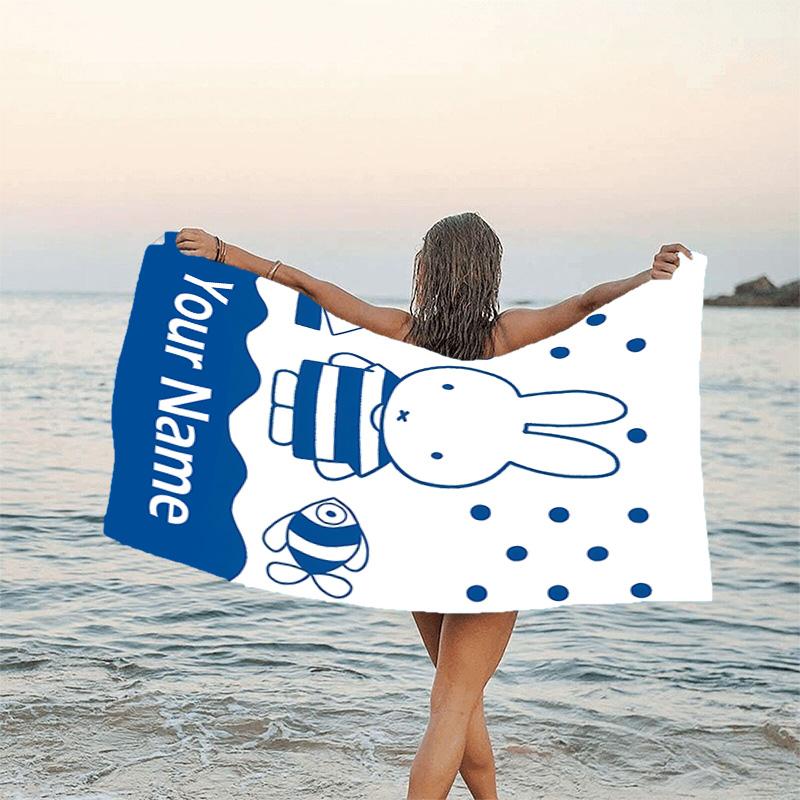 1pc Miffy3 Beach Towel with Custom Name, Beach/Swimming/Bath/Picnic/Camping Towel, Suitable for Seaside Beaches
