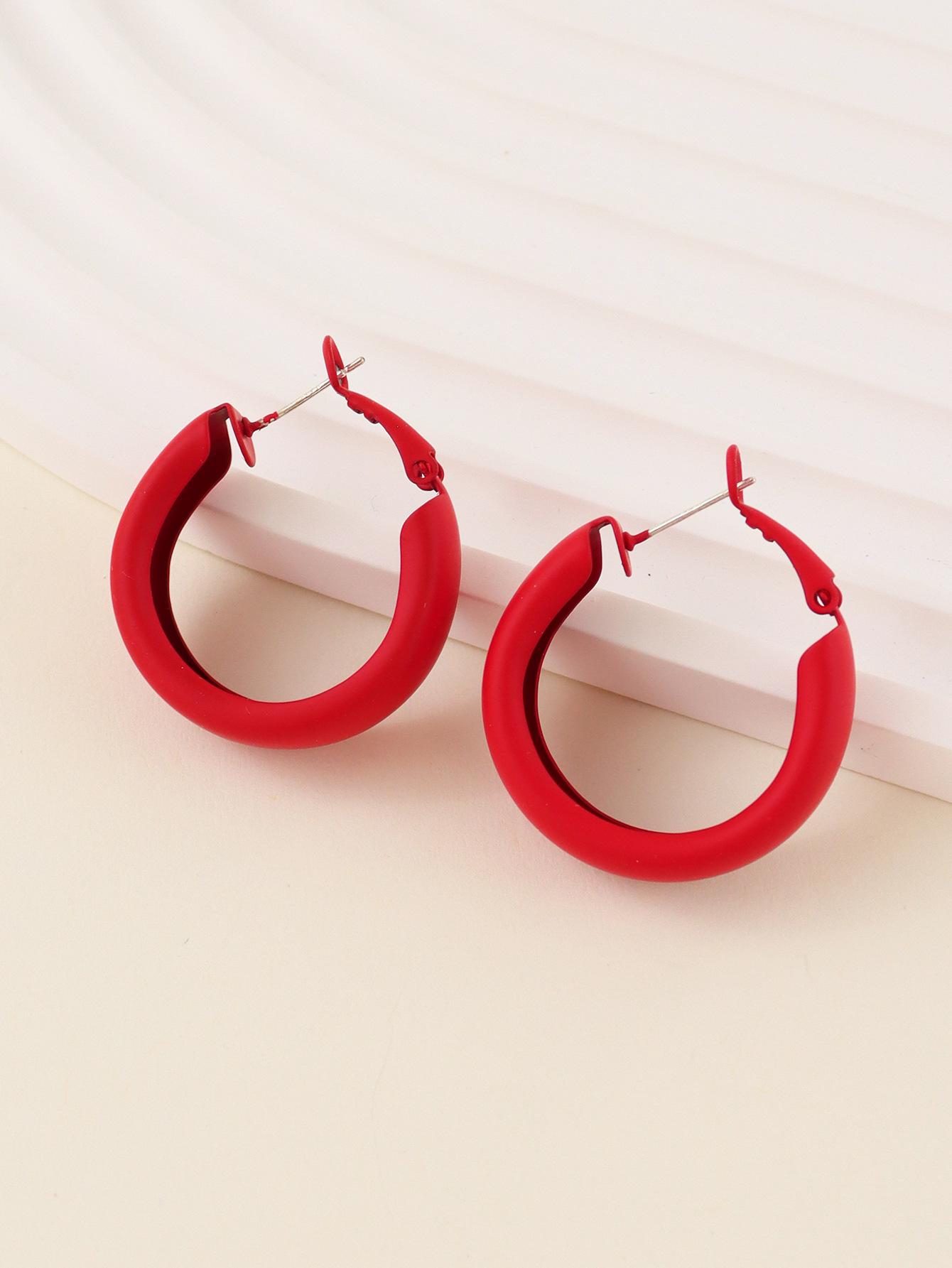 

Яркие серьги-кольца C-образной формы конфетных цветов: Трендовый, Милый и Модный для Женщин красный