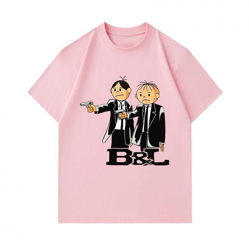 Men's 100% Cotton Crew Neck Short Sleeve T-Shirt, Funny Cartoon Two Gangster Characters Printed Casual Lightweight Tee for Daily Wear