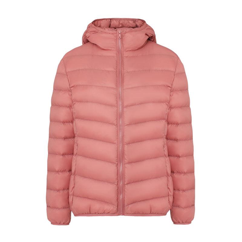 Women's Lightweight Hooded Down Jacket - 90% Down, Solid Color, Casual Warm Plus Size Coat for Autumn/Winter.