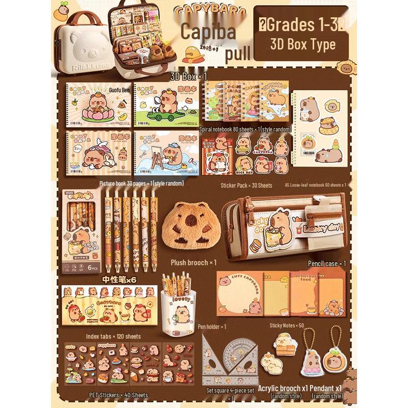 Capybara Stationery Gift Box for First Grade Boys & Girls - School Supplies Set for Back To School