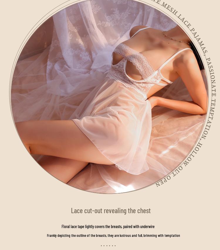 Enticing Lace Mesh Crotchless Nightgown - Seductive See-Through Lingerie