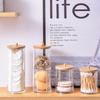 Stackable Acrylic Cotton Swab Box with Bamboo Lid and Diamond Pattern
