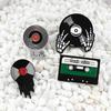 Retro Cassette Tape & Vinyl Record Skull Hand Enamel Pin Brooch