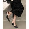 French High-Value Black Pointed High Heels Rhinestone Thin Heel Niche Skirt Single Shoes Sandals Women'S Black Summer