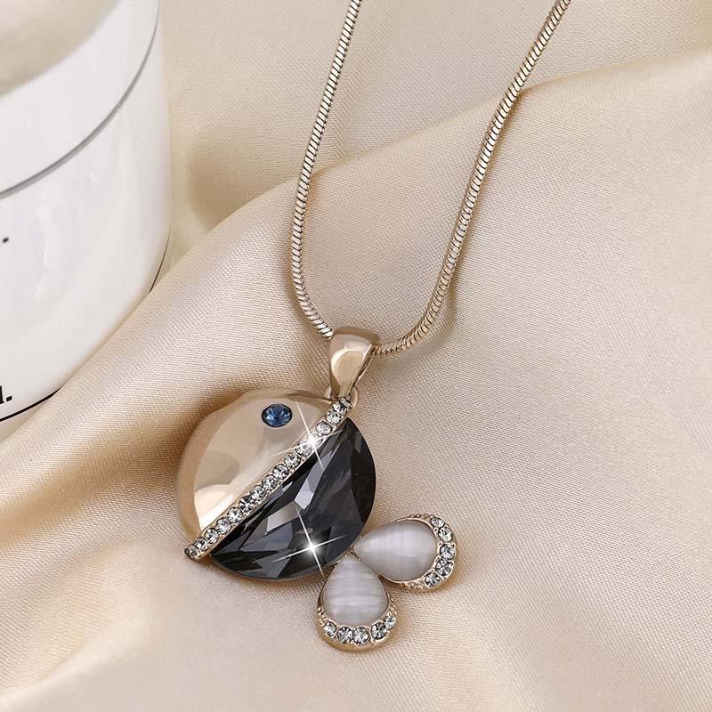 Sweater Long Unique Necklace With Crystal Fish Pendant Ideal For Style Casual