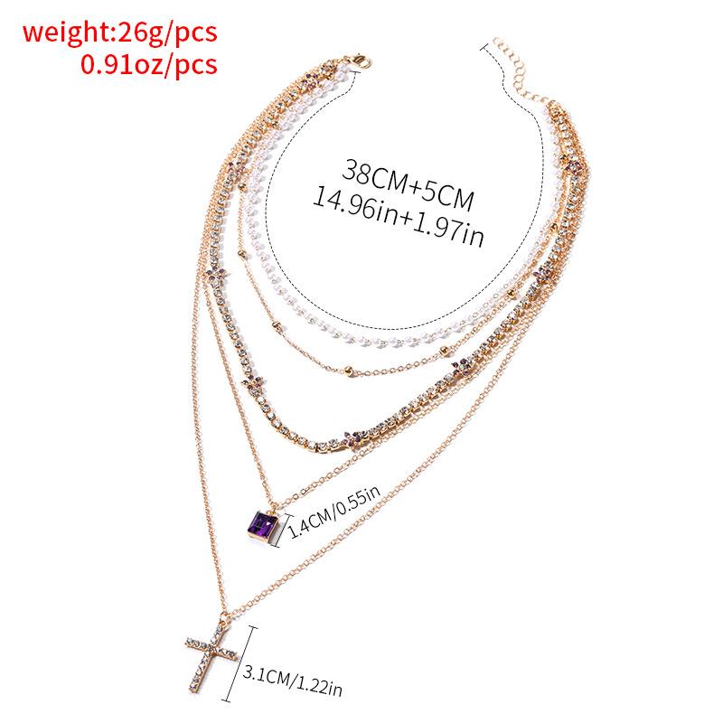 Jewelry exaggerated diamond-set cross necklace personalized stacking square diamond pendant full of diamond stars