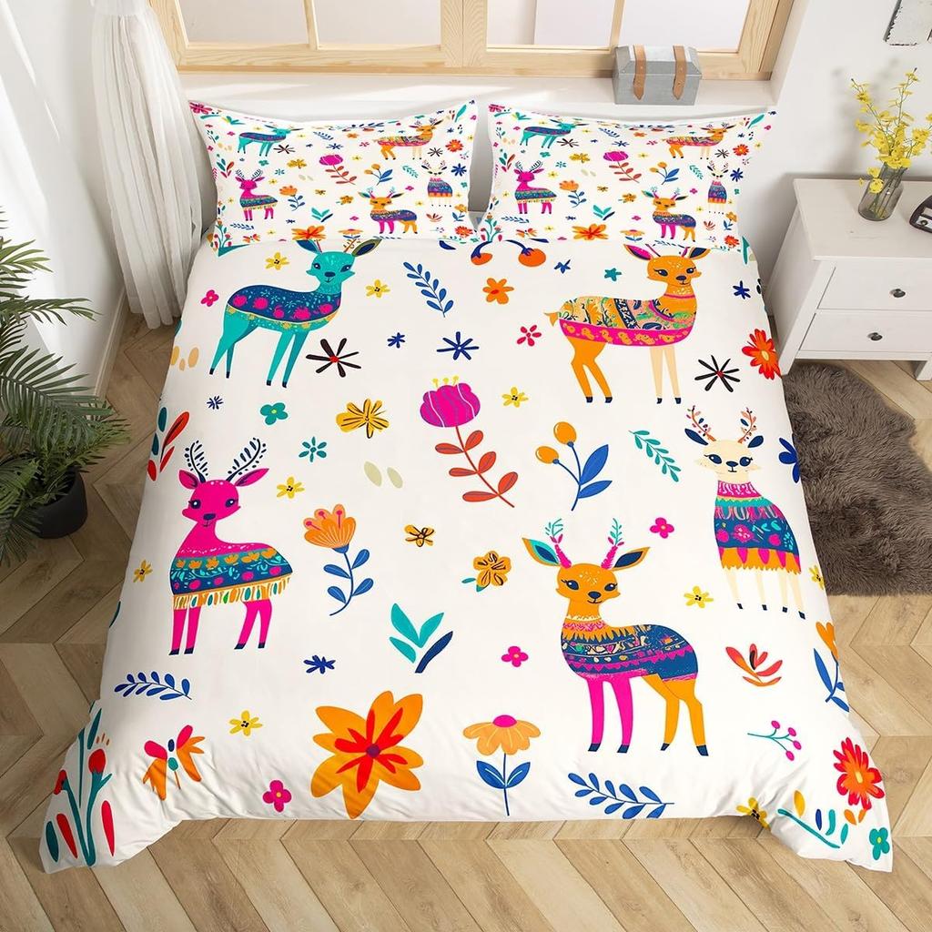 Lieblicher Igel Bettbezug Twin King Hippie Ausgefallen Blume Bettwäsche Set für Kinder Jungen Mädchen Lustiger Tribal Igel Bettdeckenbezug